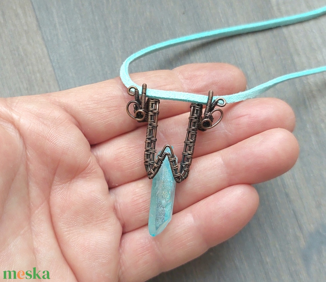 Vörösréz nyaklánc aura kvarc kővel - ékszer - nyaklánc - medálos nyaklánc - Meska.hu