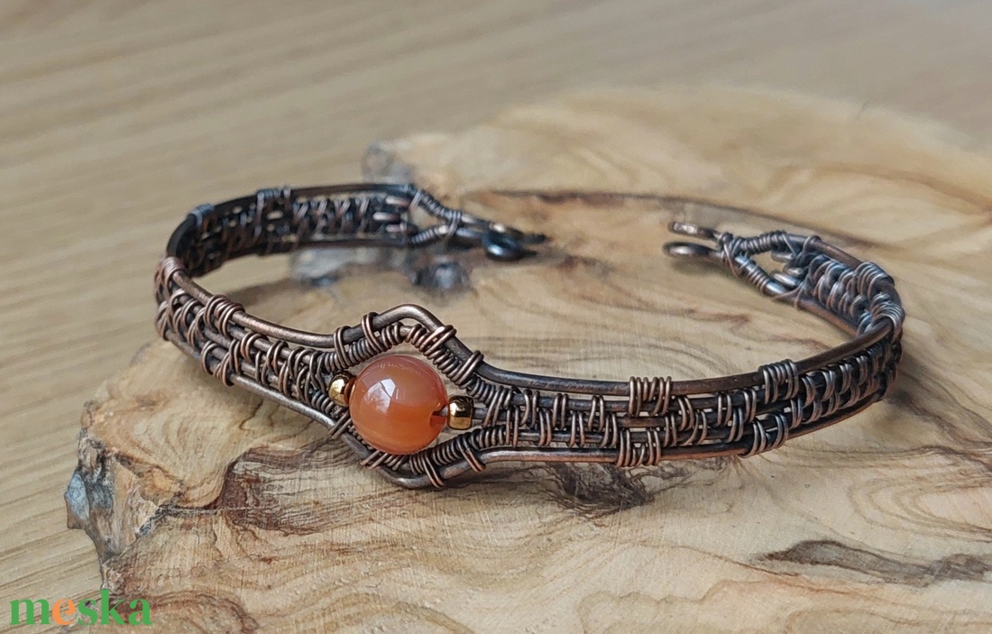 Karneol köves réz merev karkötő - ékszer - karkötő - karperec - Meska.hu