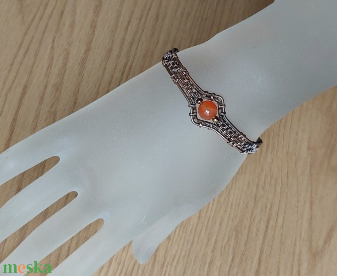 Karneol köves réz merev karkötő - ékszer - karkötő - karperec - Meska.hu