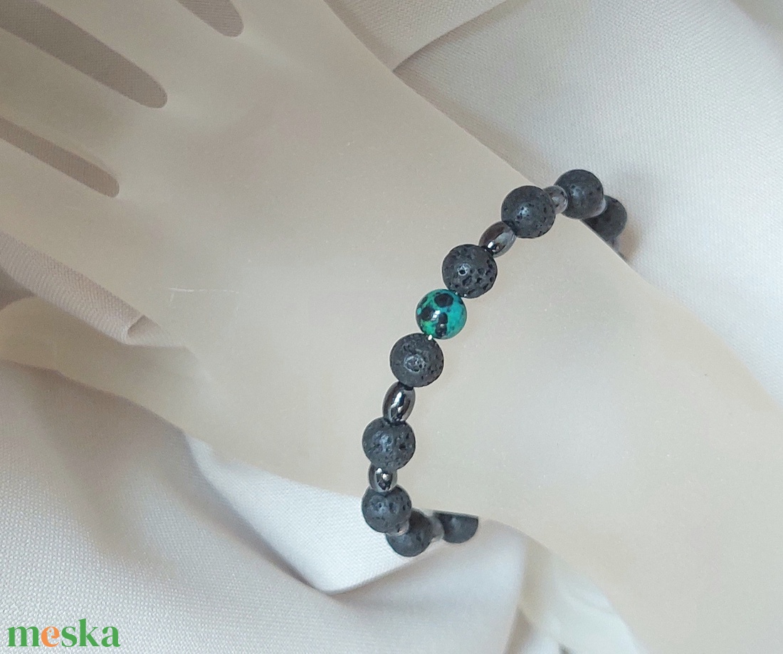 Unisex ásványkarkötő: lávakő, hematit és krizokolla - ékszer - karkötő - ásványkarkötő - Meska.hu
