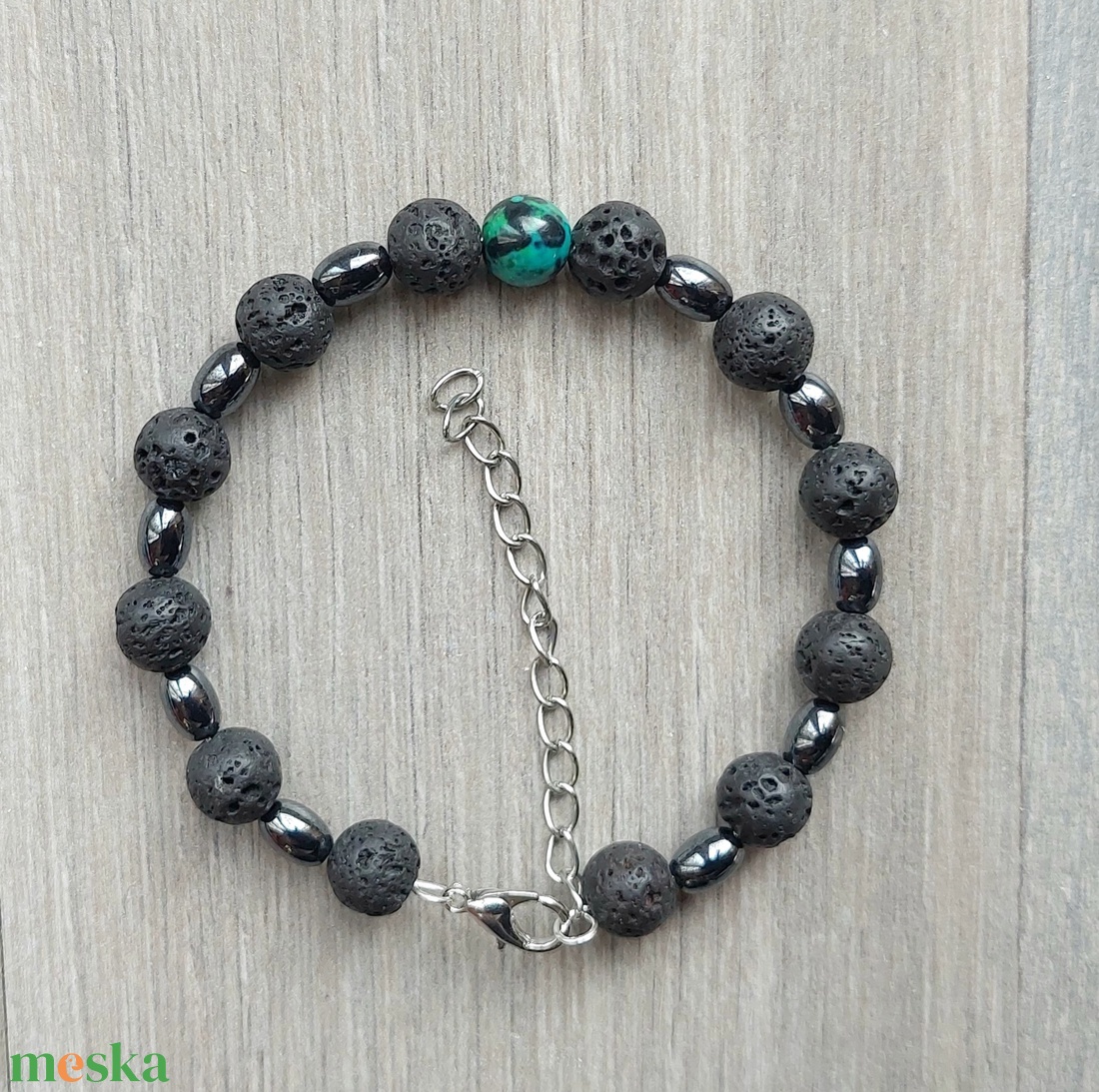 Unisex ásványkarkötő: lávakő, hematit és krizokolla - ékszer - karkötő - ásványkarkötő - Meska.hu