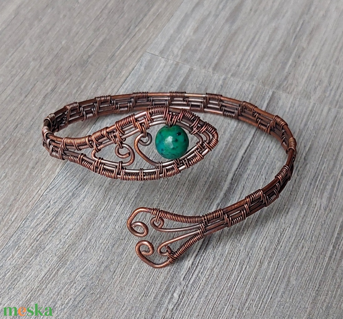 Vörösréz karkötő krizokolla kővel - ékszer - karkötő - karperec - Meska.hu