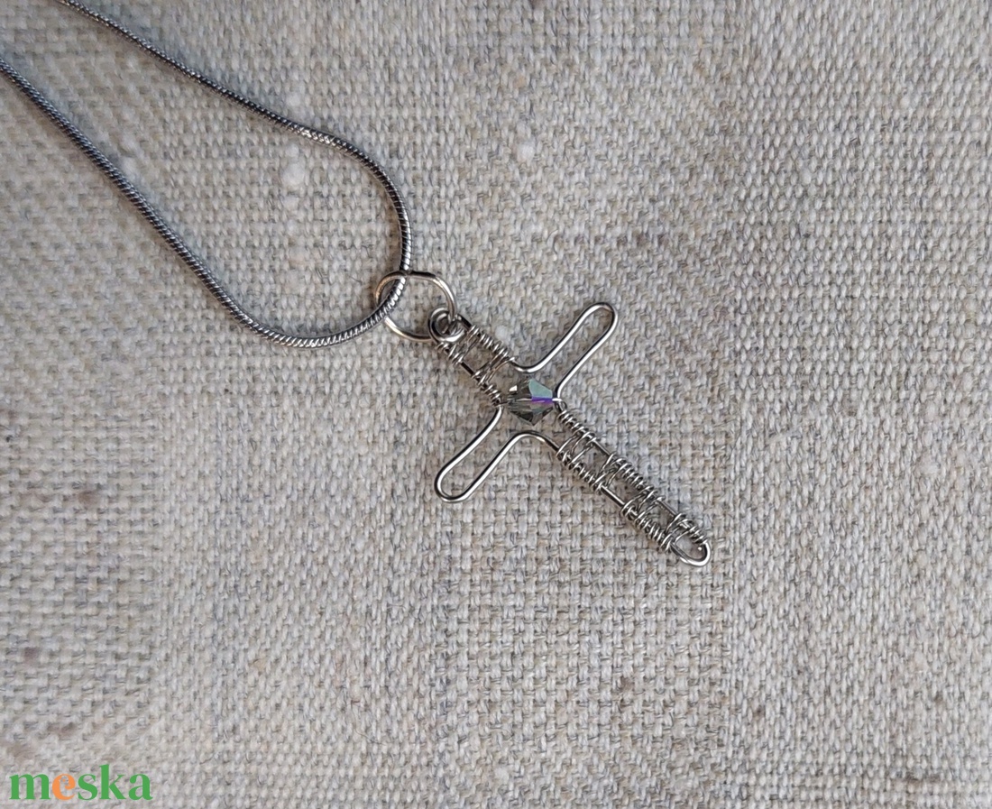 Acél nyaklánc kereszt medállal - ékszer - nyaklánc - medálos nyaklánc - Meska.hu