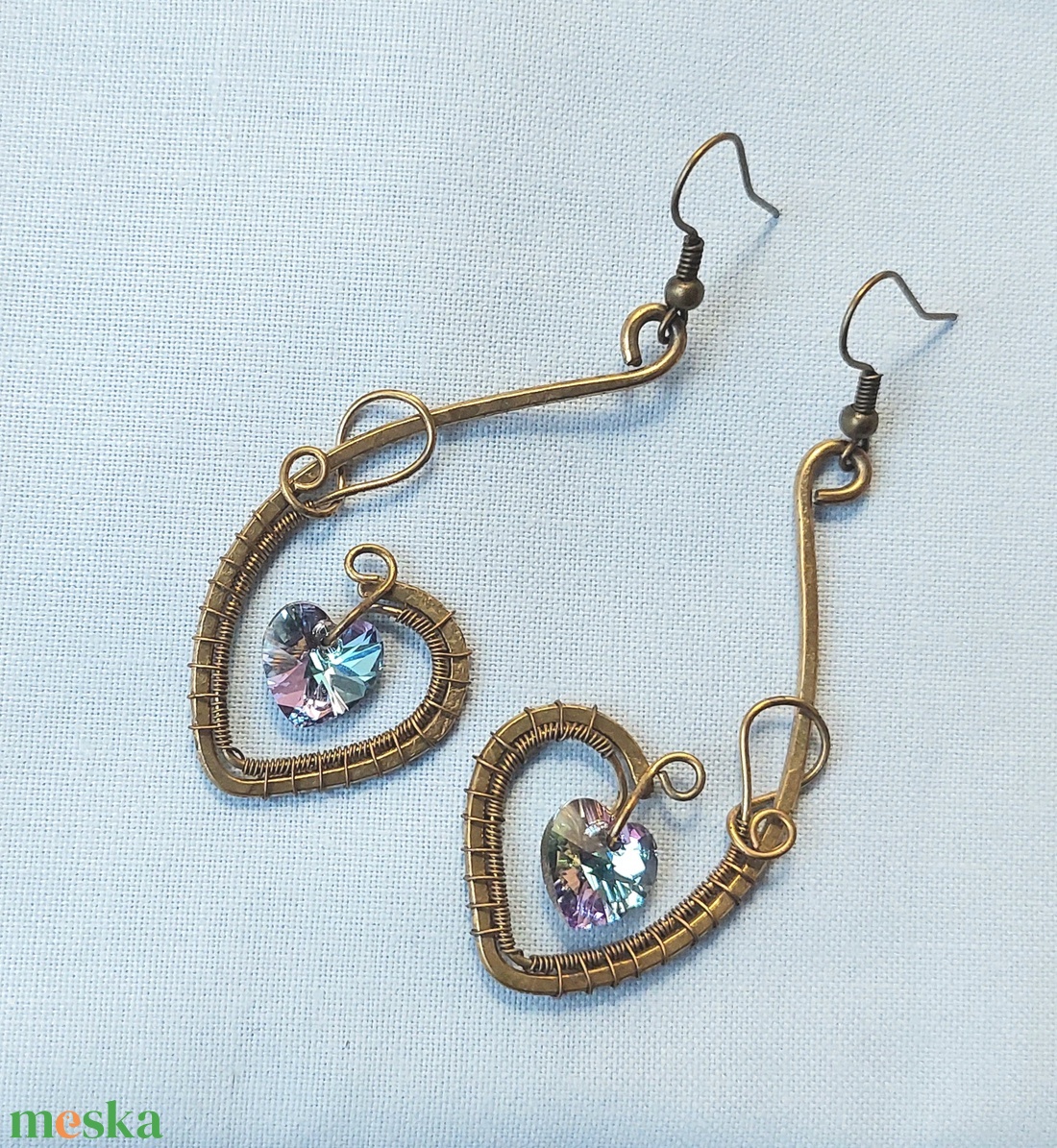 Antikolt alpakka fülbevaló swarovski kristállyal - ékszer - fülbevaló - lógó fülbevaló - Meska.hu