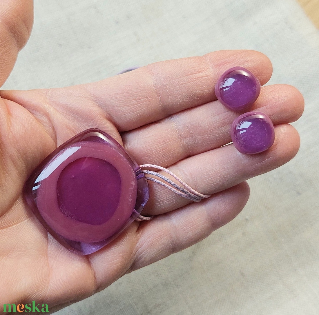 Olvasztott üveg szett, nyaklánc és fülbevaló - ékszer - ékszerszett - Meska.hu