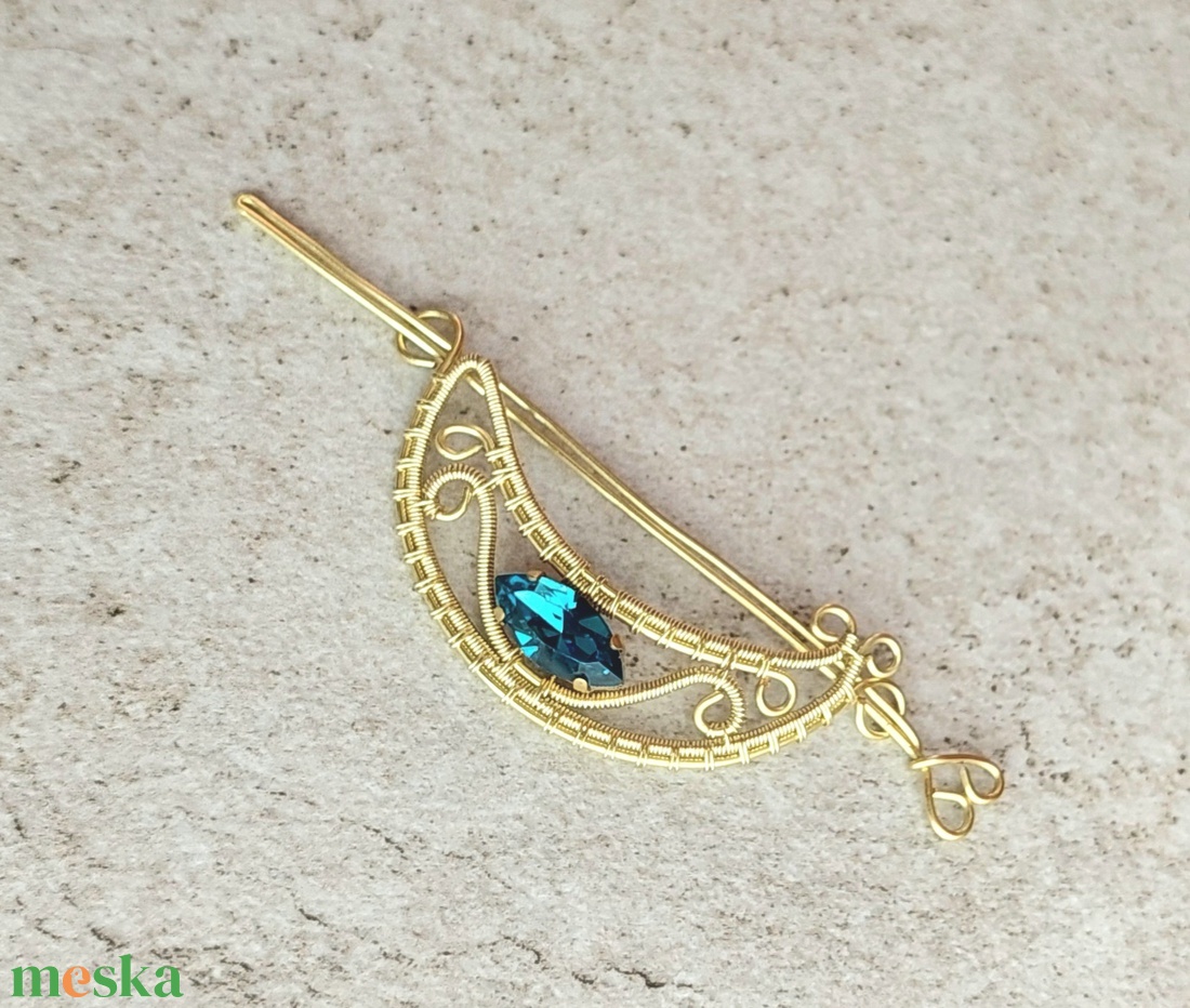 Arany színű hajtű zöld swarovskival - ruha & divat - hajdísz & hajcsat - hajcsat & hajtű - Meska.hu