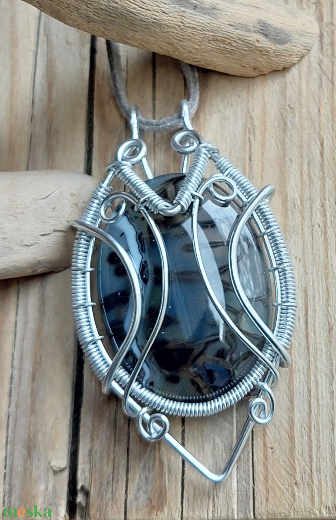 Nagy achát köves drót nyaklánc - ékszer - nyaklánc - medálos nyaklánc - Meska.hu