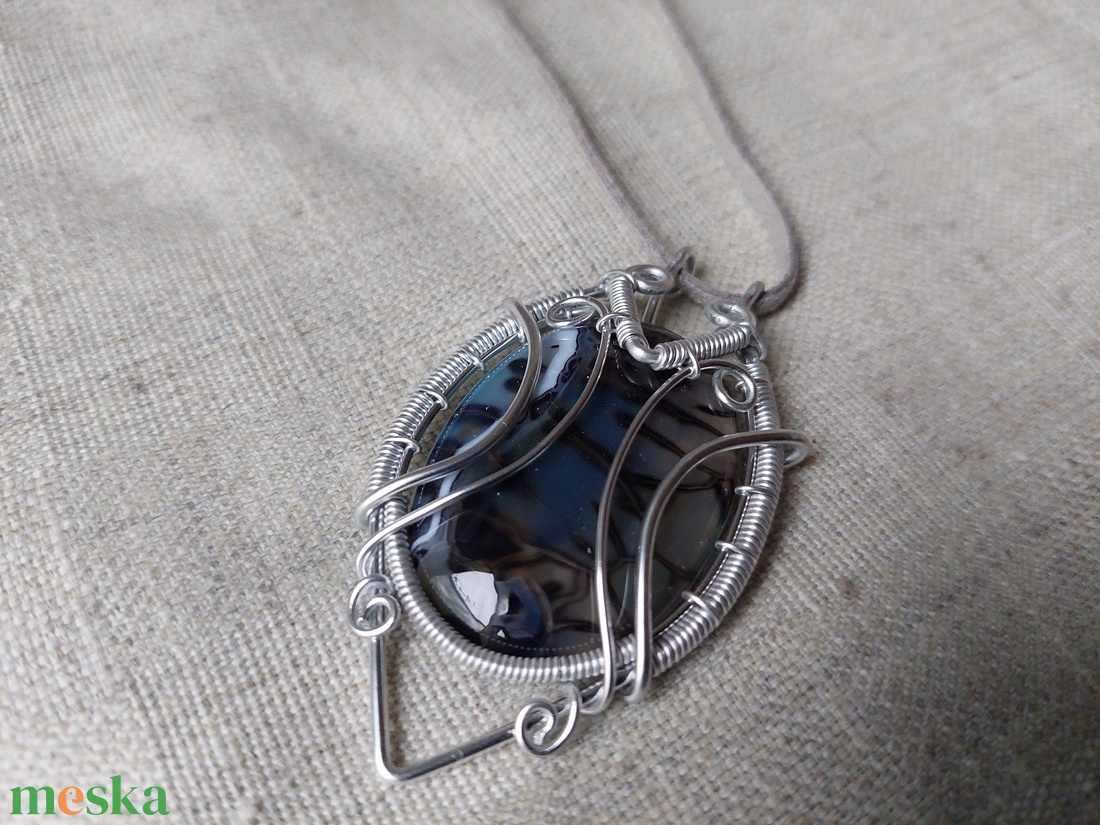 Nagy achát köves drót nyaklánc - ékszer - nyaklánc - medálos nyaklánc - Meska.hu