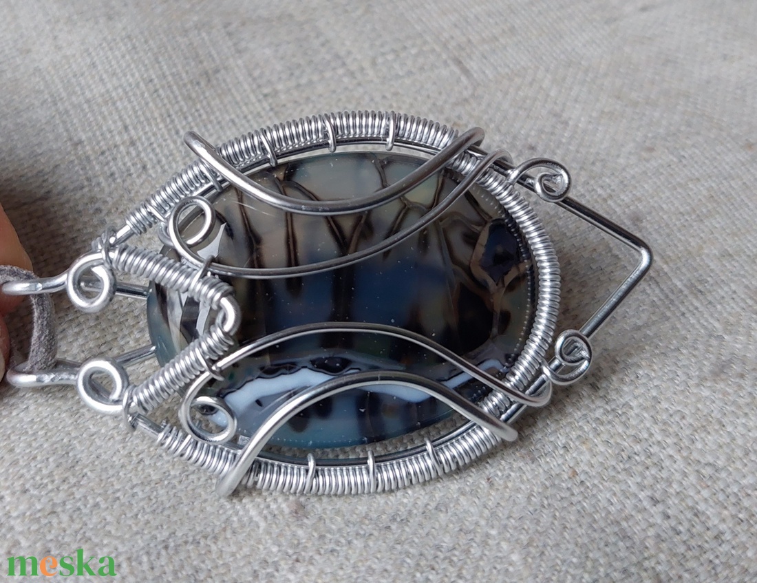 Nagy achát köves drót nyaklánc - ékszer - nyaklánc - medálos nyaklánc - Meska.hu