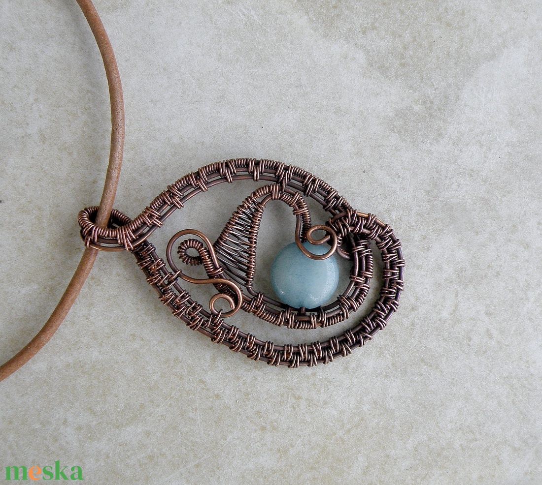 Drót nyaklánc akvamarin kővel - ékszer - nyaklánc - medálos nyaklánc - Meska.hu