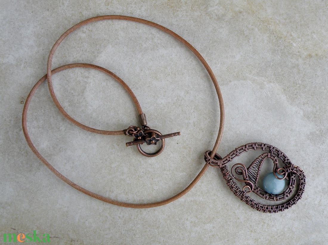 Drót nyaklánc akvamarin kővel - ékszer - nyaklánc - medálos nyaklánc - Meska.hu