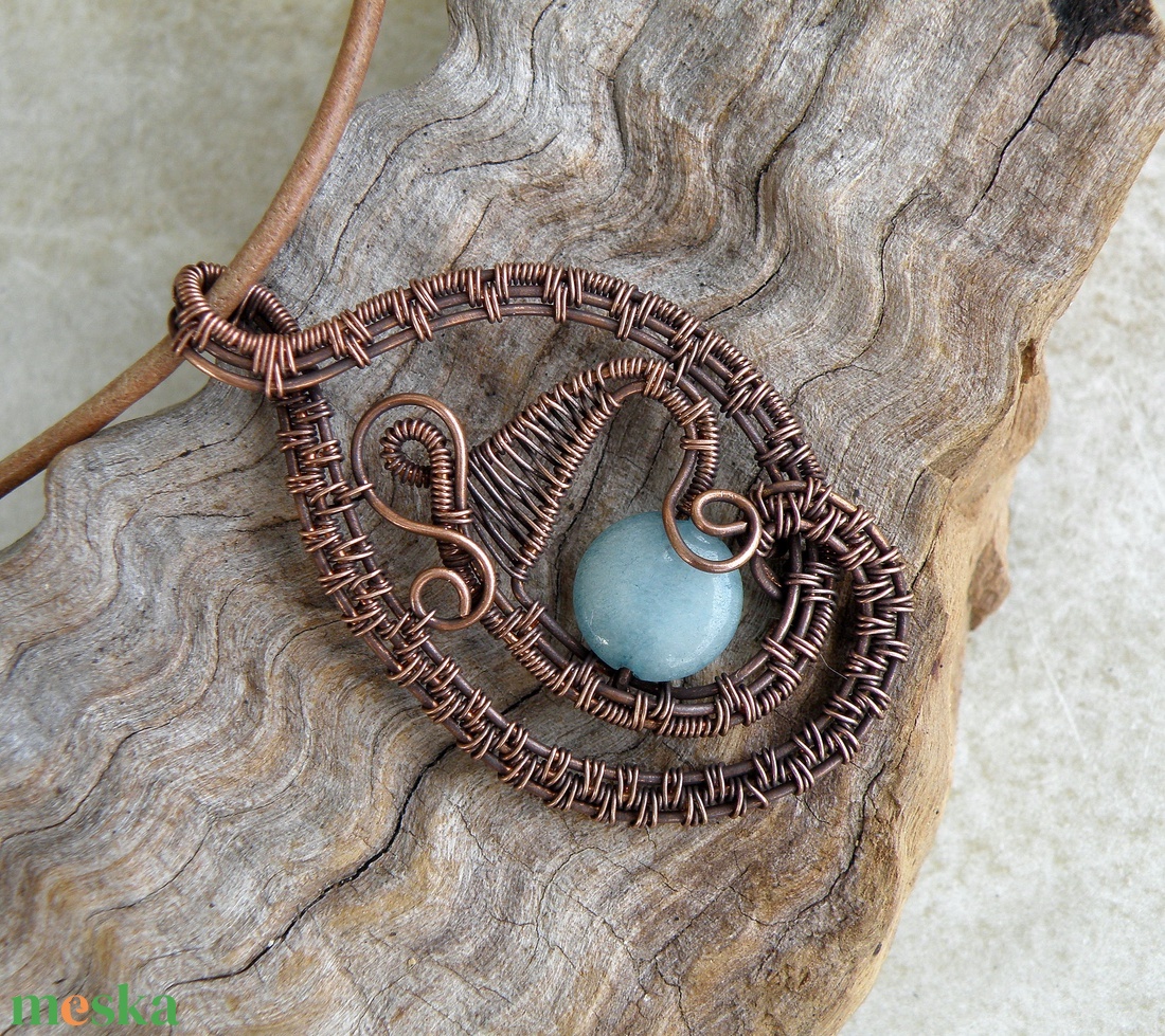 Drót nyaklánc akvamarin kővel - ékszer - nyaklánc - medálos nyaklánc - Meska.hu