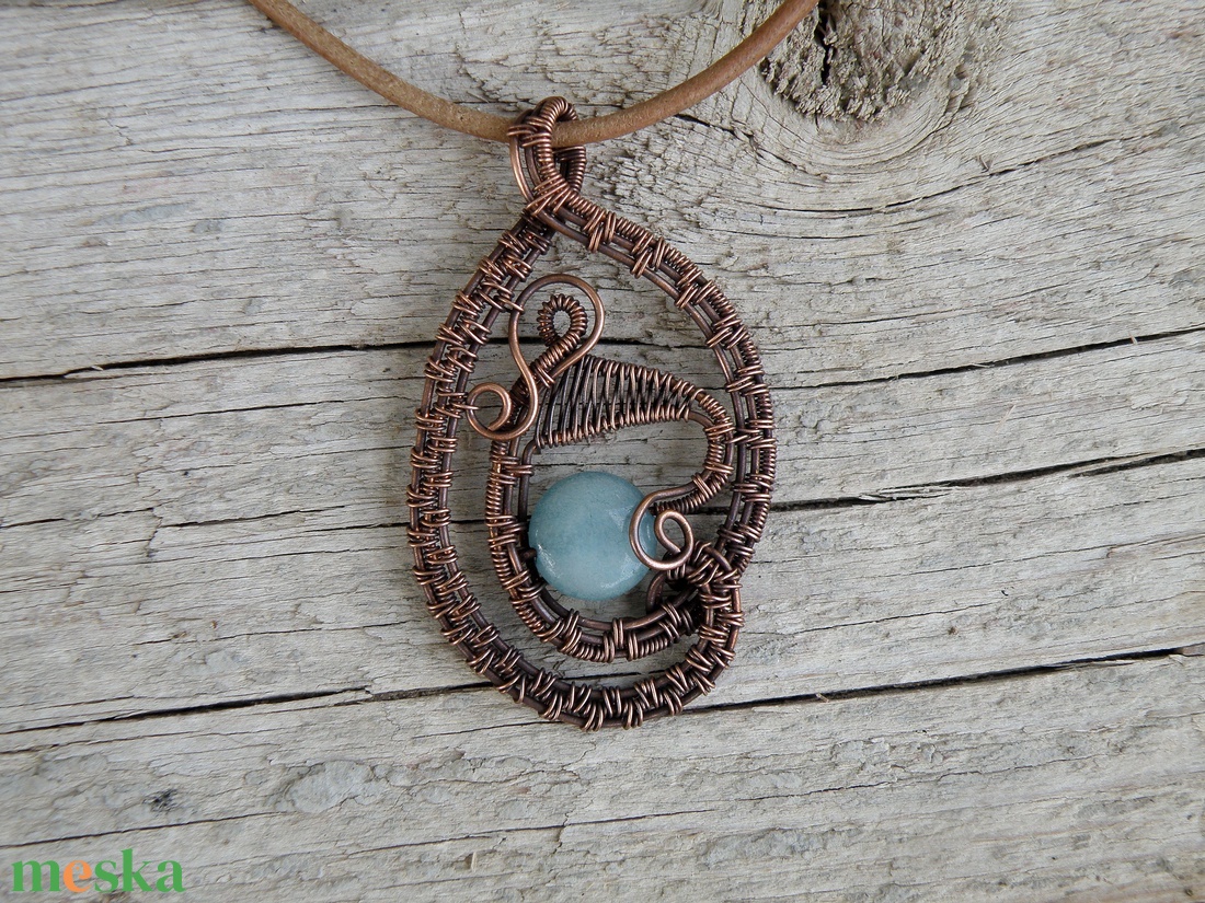 Drót nyaklánc akvamarin kővel - ékszer - nyaklánc - medálos nyaklánc - Meska.hu