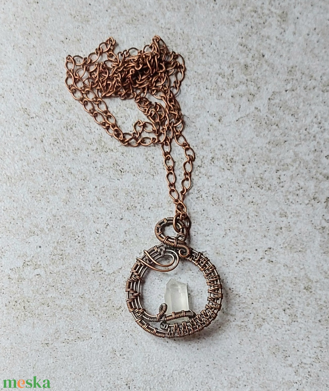 Vörösréz nyaklánc natúr hegyikristály ásvány kővel - ékszer - nyaklánc - medálos nyaklánc - Meska.hu