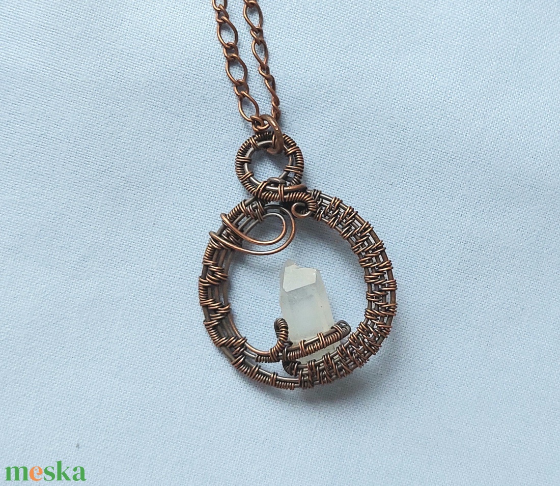 Vörösréz nyaklánc natúr hegyikristály ásvány kővel - ékszer - nyaklánc - medálos nyaklánc - Meska.hu