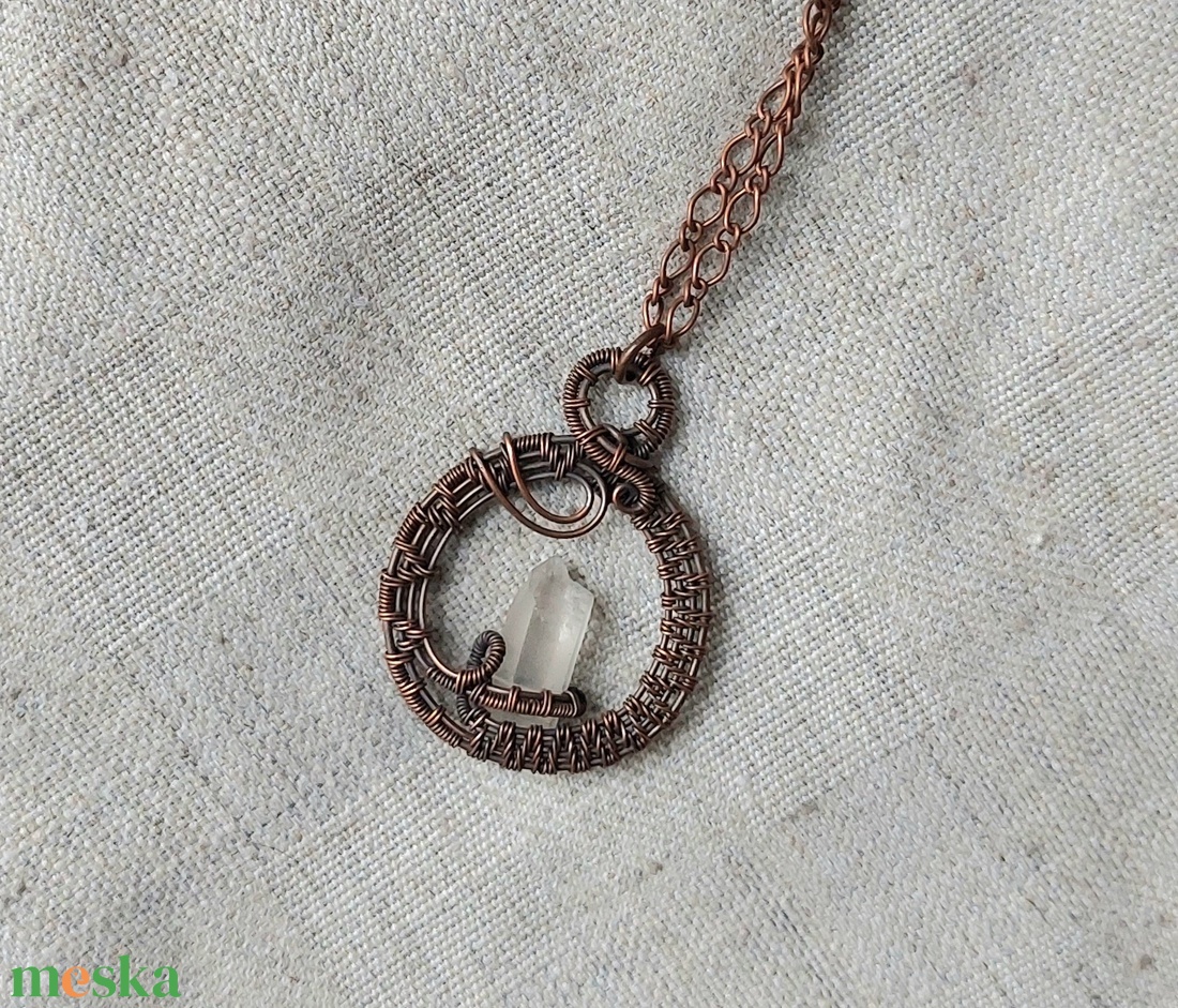 Vörösréz nyaklánc natúr hegyikristály ásvány kővel - ékszer - nyaklánc - medálos nyaklánc - Meska.hu
