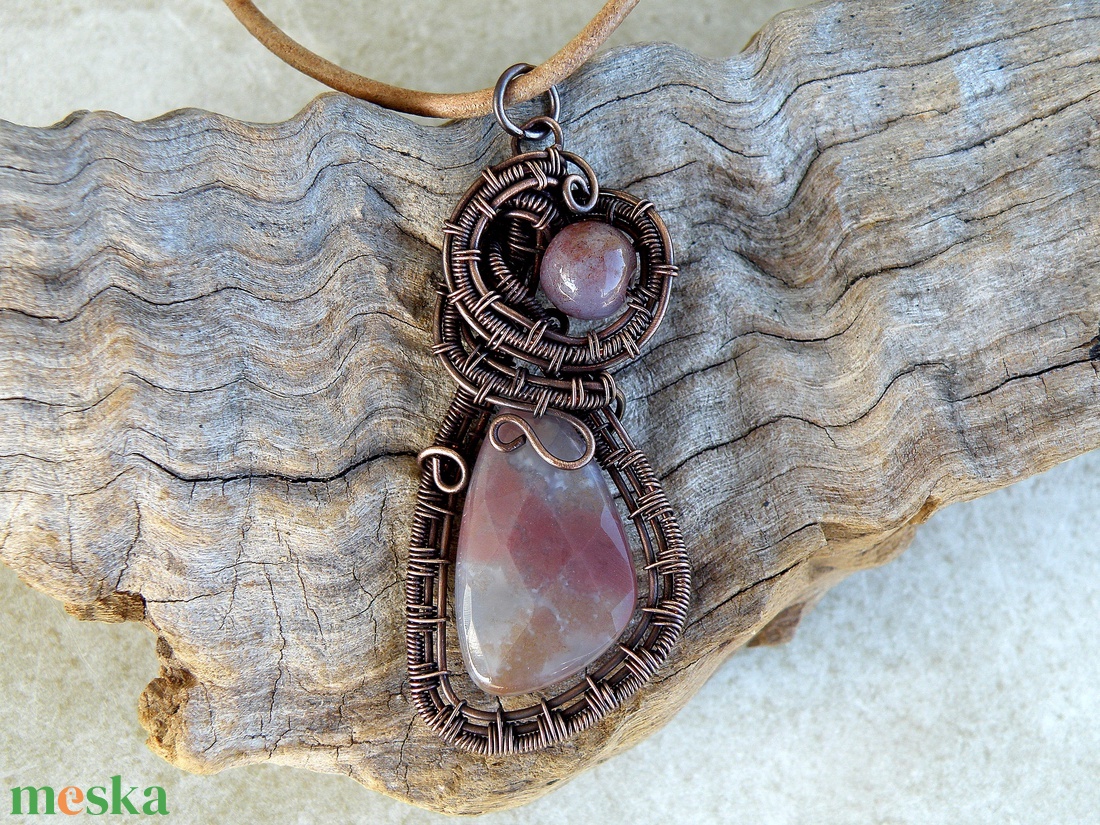 Drót nyaklánc jáspis ásvány kövekkel - ékszer - nyaklánc - medálos nyaklánc - Meska.hu