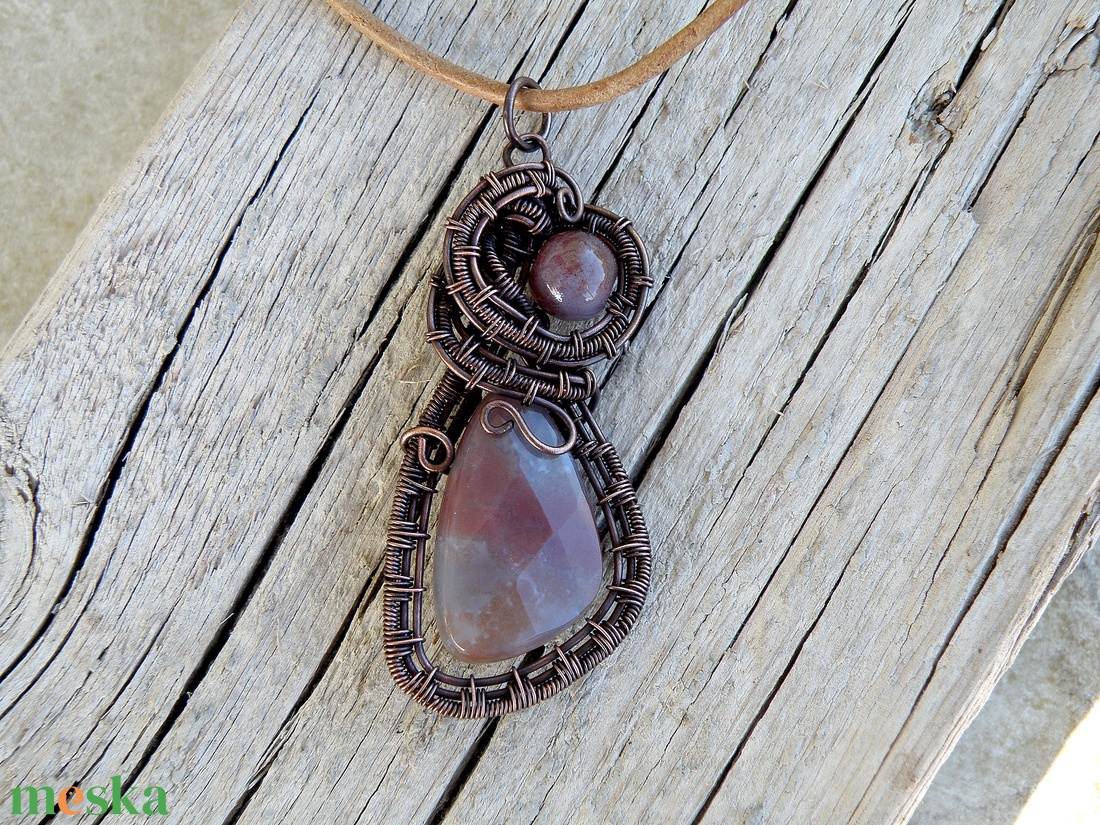 Drót nyaklánc jáspis ásvány kövekkel - ékszer - nyaklánc - medálos nyaklánc - Meska.hu