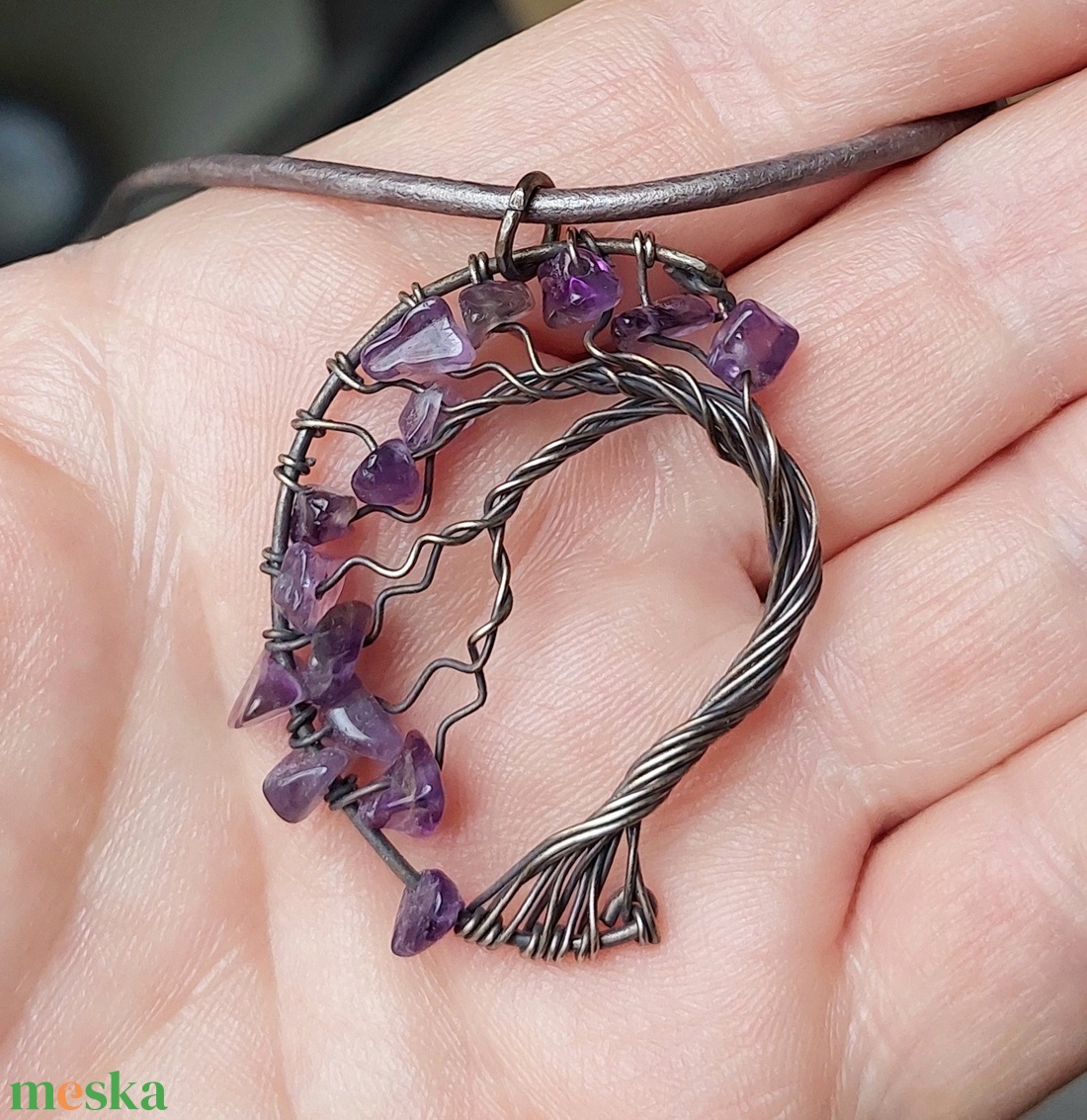 Életfa nyaklánc ametiszt apró ásványkövekkel - ékszer - nyaklánc - medálos nyaklánc - Meska.hu