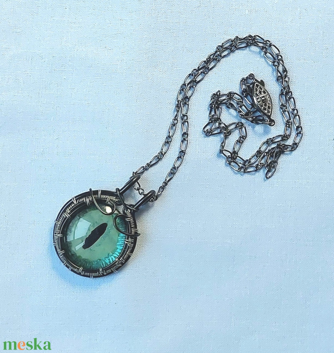 Zöld sárkányszem drót nyaklánc - ékszer - nyaklánc - medálos nyaklánc - Meska.hu