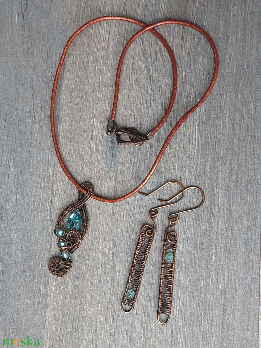 Vörösréz drót szett swarovski kristállyal - ékszer - ékszerszett - Meska.hu