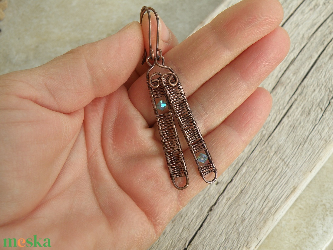 Vörösréz drót szett swarovski kristállyal - ékszer - ékszerszett - Meska.hu