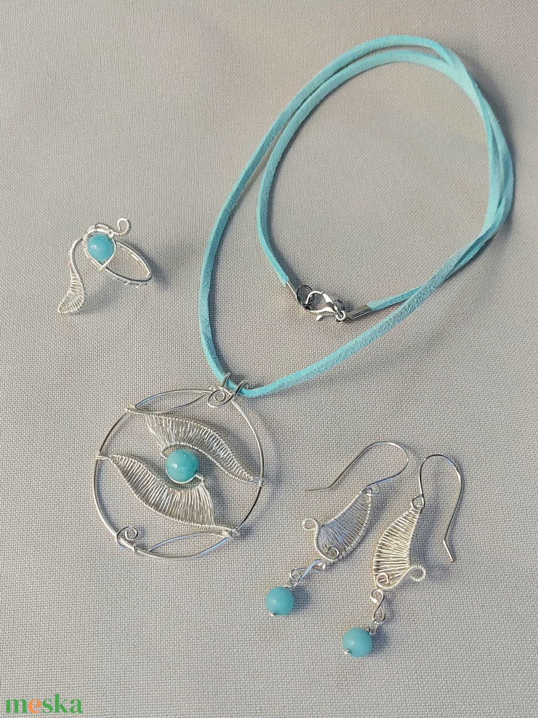 Kék jáde ezüstözött ékszer szett - ékszer - ékszerszett - Meska.hu