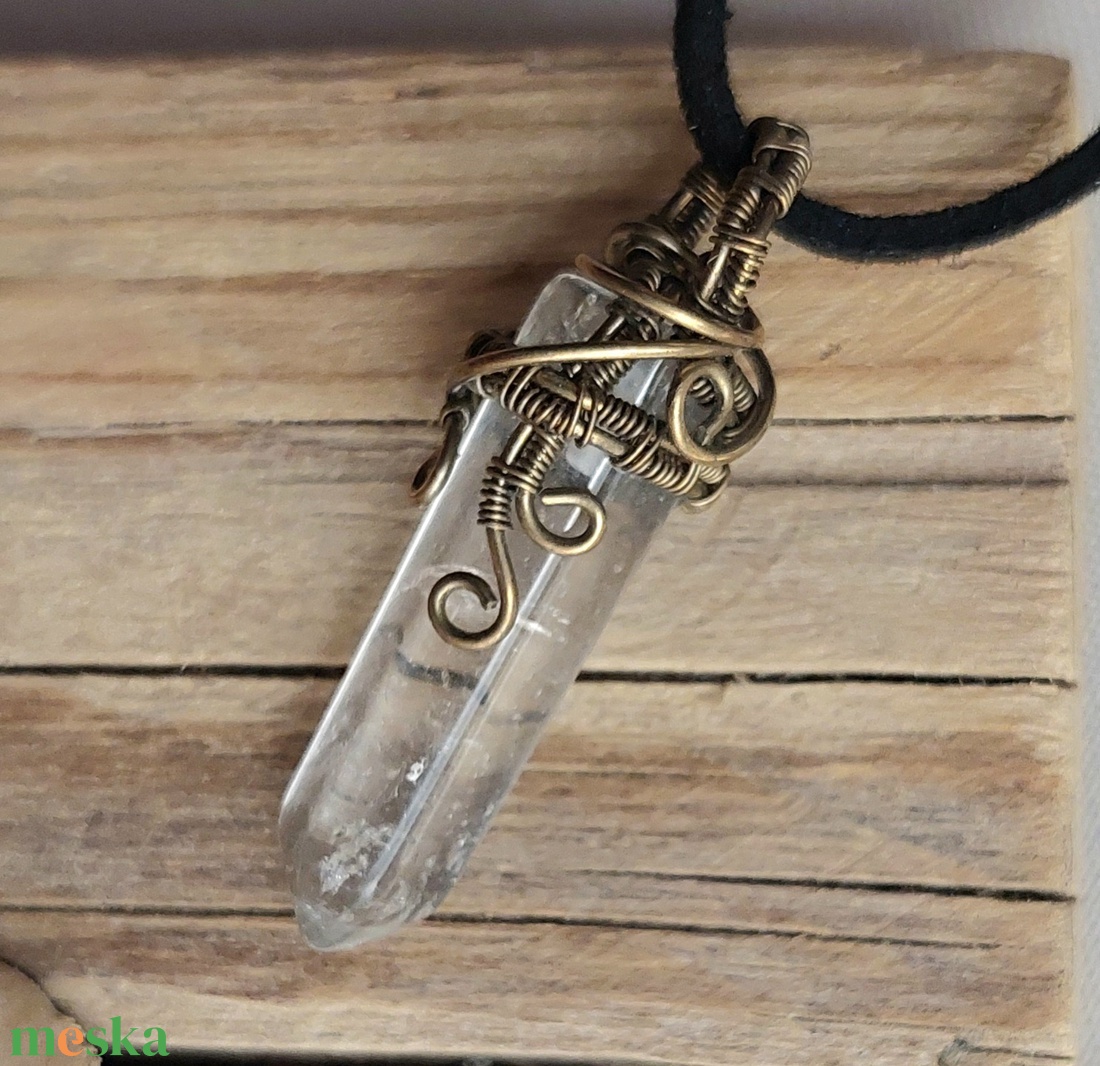 Antikolt alpakka nyaklánc hegyikristály ásvánnyal - ékszer - nyaklánc - medálos nyaklánc - Meska.hu