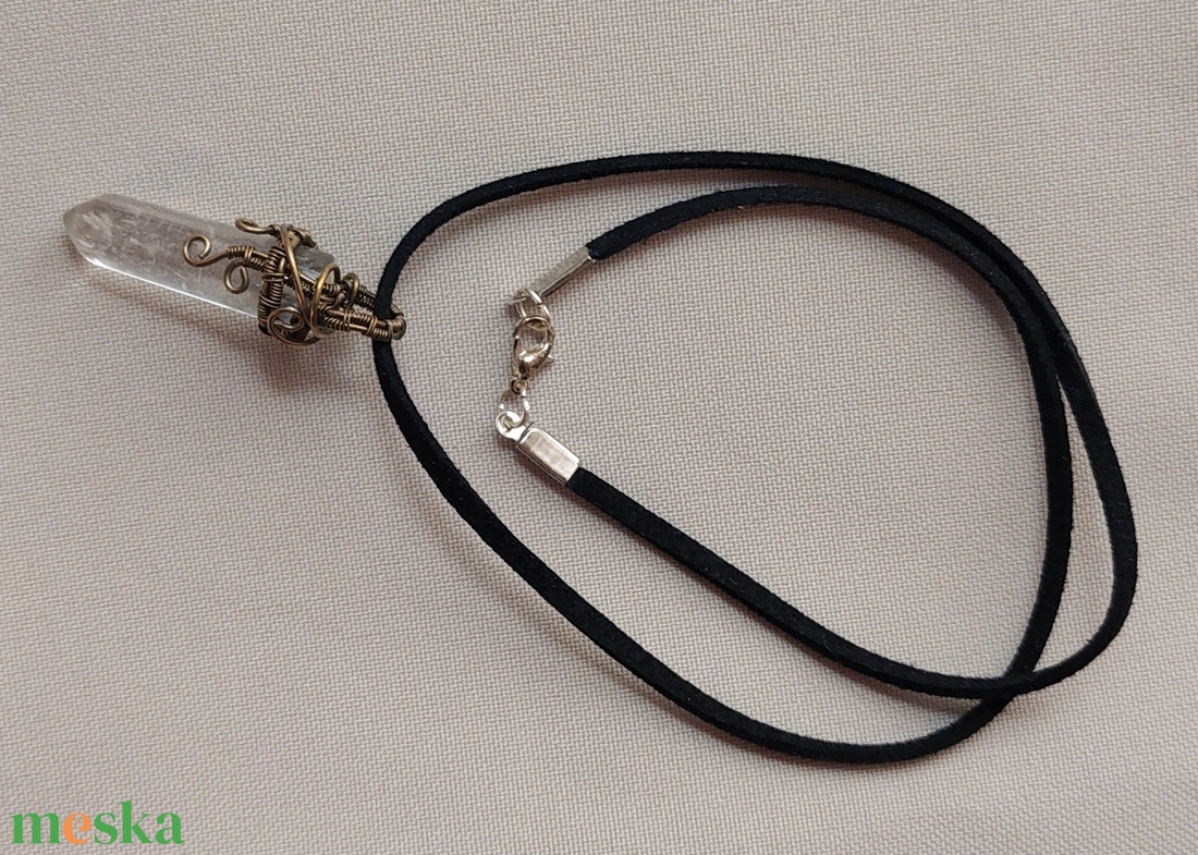 Antikolt alpakka nyaklánc hegyikristály ásvánnyal - ékszer - nyaklánc - medálos nyaklánc - Meska.hu