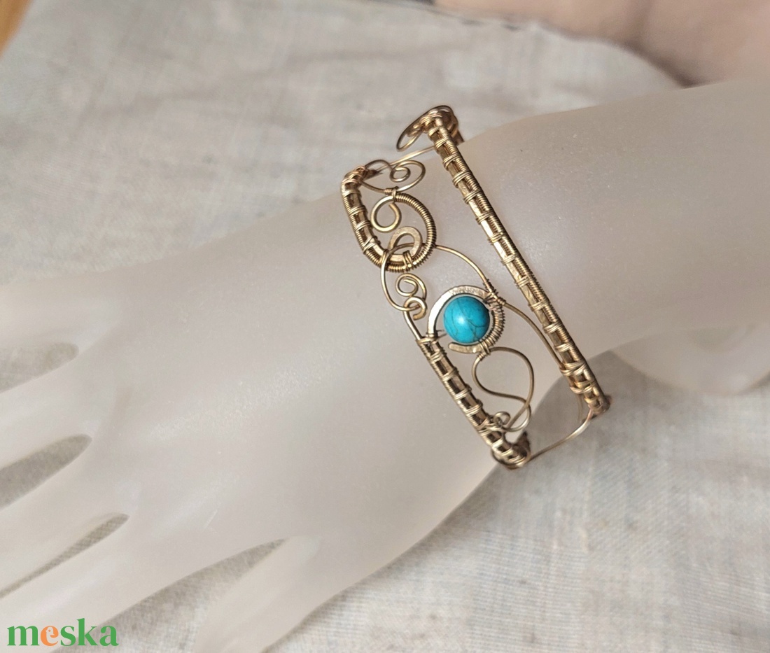 Antikolt alpakka karkötő türkiz ásvánnyal - ékszer - karkötő - karperec - Meska.hu