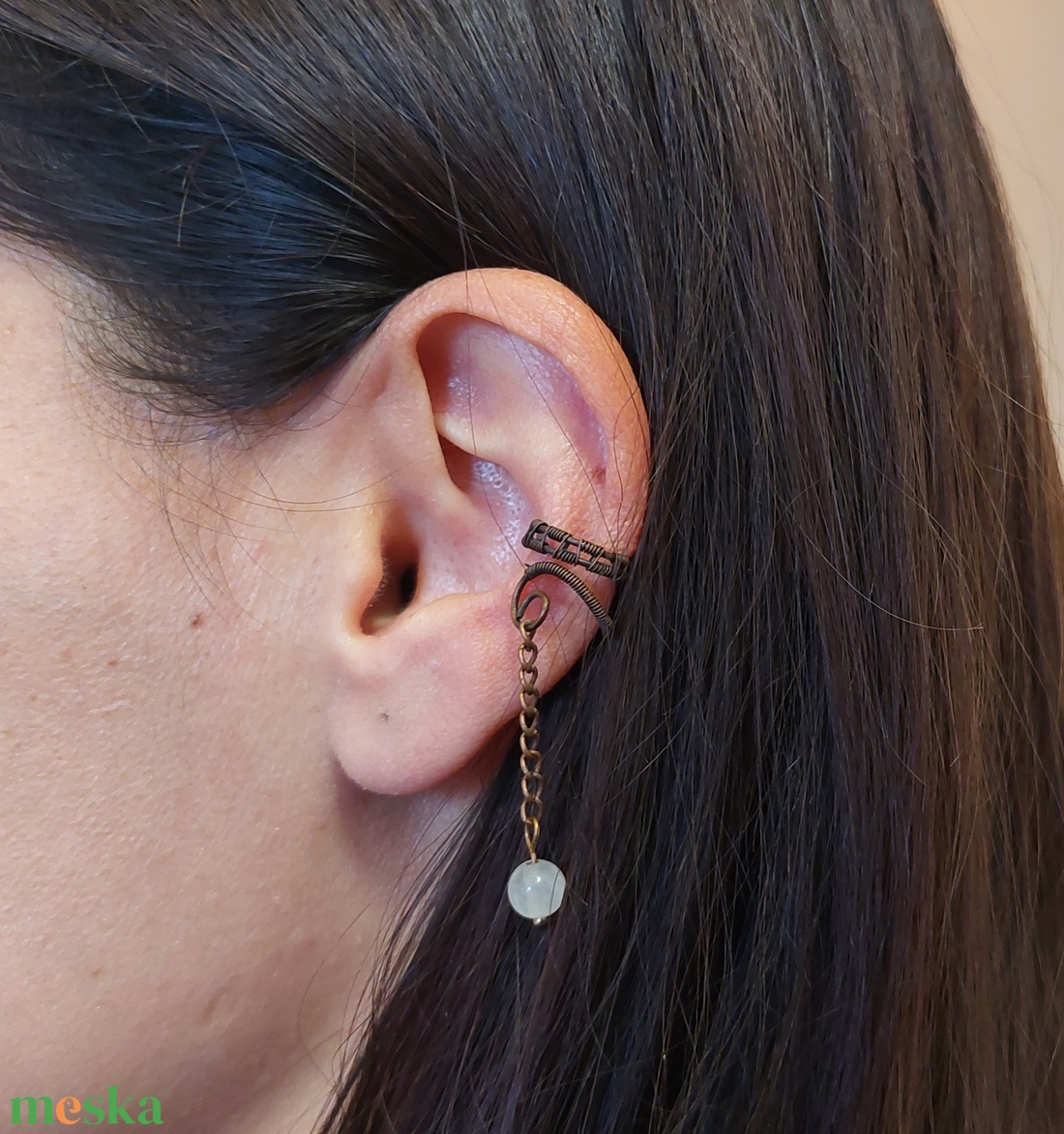 Láncos drót fülékszerek ásvány kövekkel - ékszer - fülbevaló - fülékszer - Meska.hu