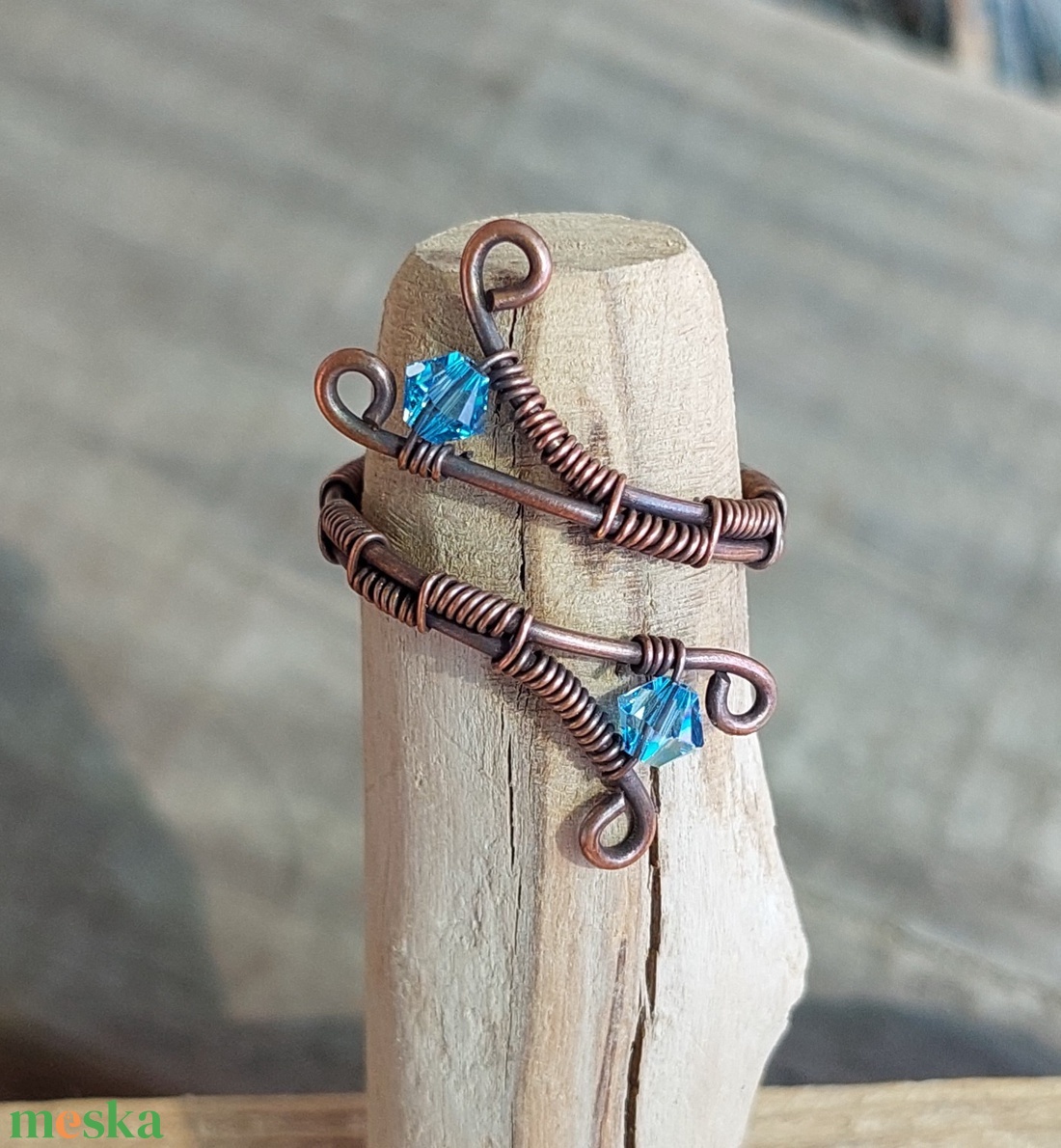 Vörösréz drót gyűrű swarovskival - ékszer - gyűrű - vékony gyűrű - Meska.hu