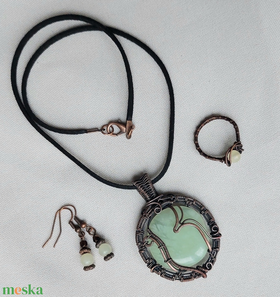 Jáde ásvány drótékszer szett - ékszer - ékszerszett - Meska.hu