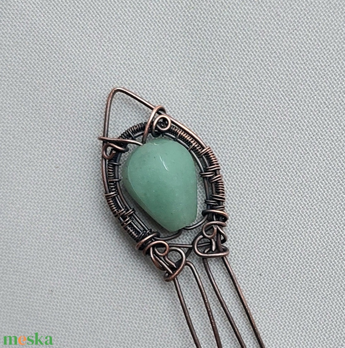 Vörösréz hajtű aventurin ásvány kővel - ruha & divat - hajdísz & hajcsat - hajcsat & hajtű - Meska.hu