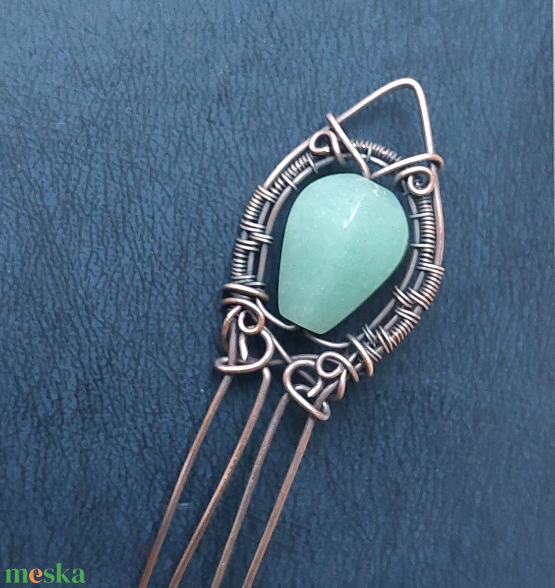 Vörösréz hajtű aventurin ásvány kővel - ruha & divat - hajdísz & hajcsat - hajcsat & hajtű - Meska.hu