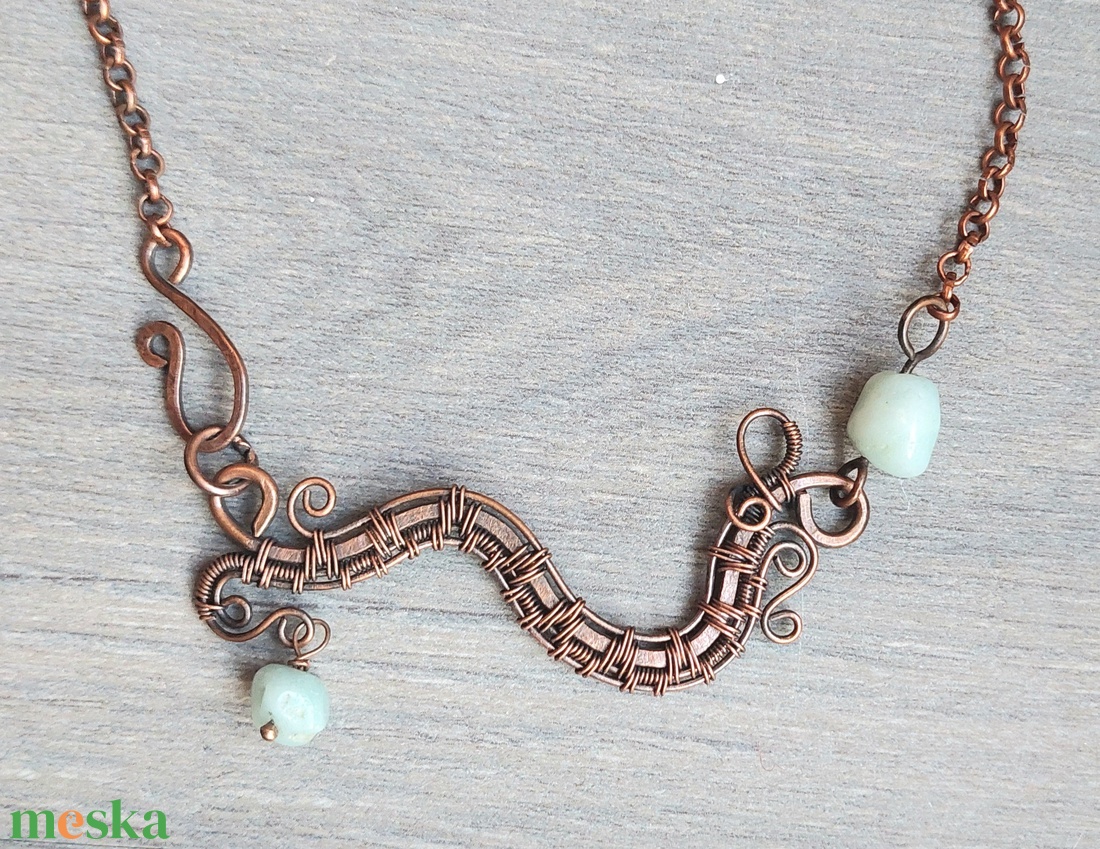 Vörösréz nyaklánc amazonit kövekkel - ékszer - nyaklánc - medálos nyaklánc - Meska.hu