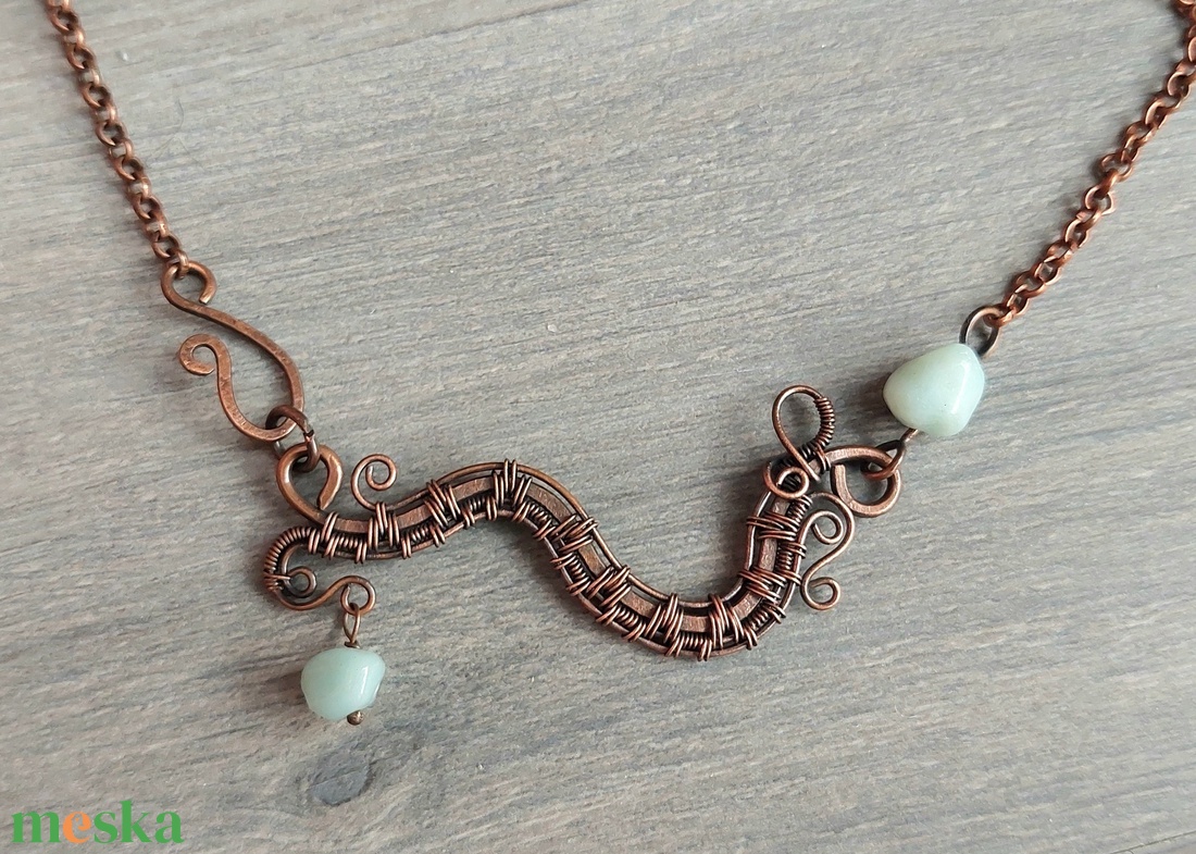 Vörösréz nyaklánc amazonit kövekkel - ékszer - nyaklánc - medálos nyaklánc - Meska.hu