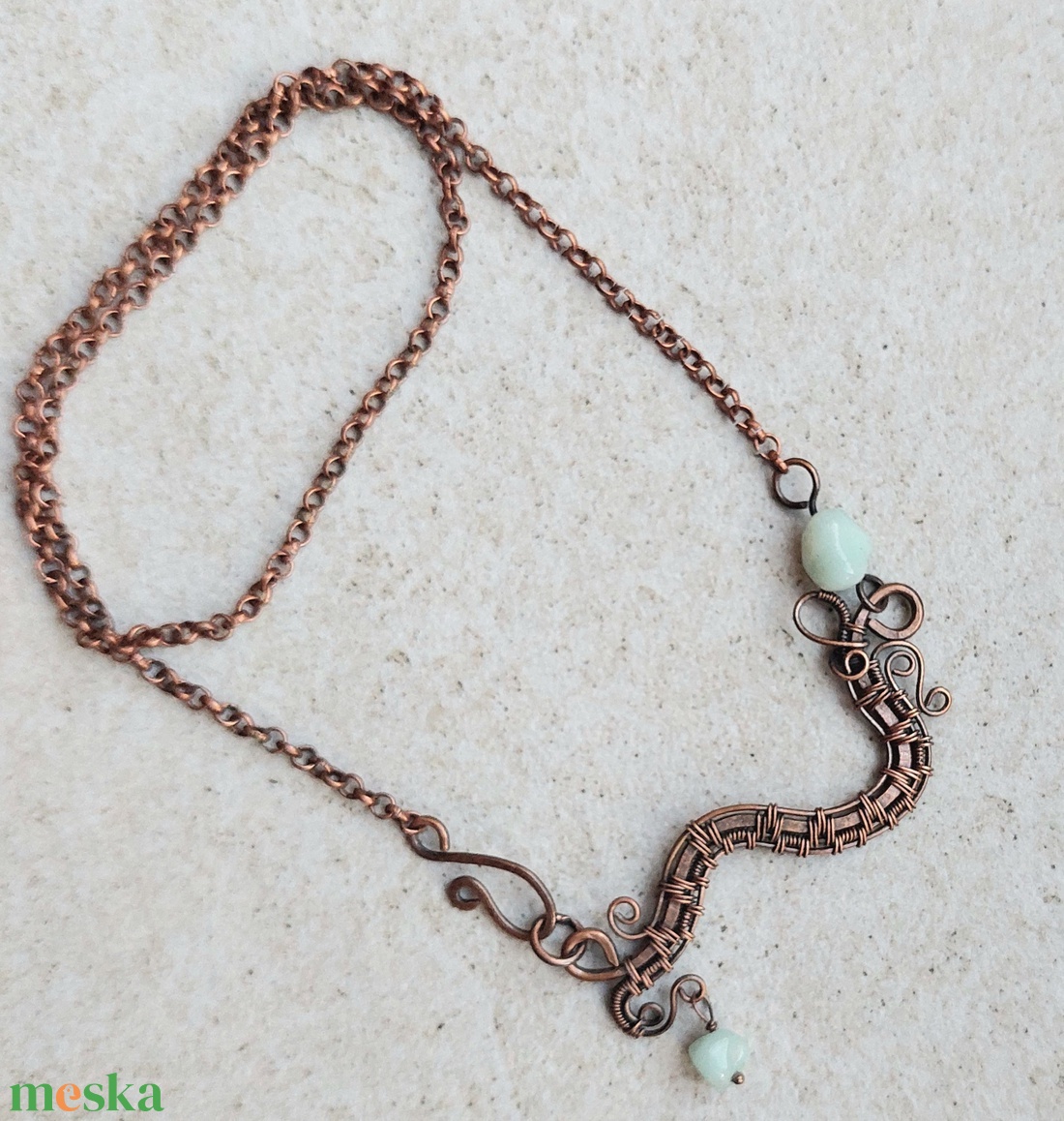 Vörösréz nyaklánc amazonit kövekkel - ékszer - nyaklánc - medálos nyaklánc - Meska.hu