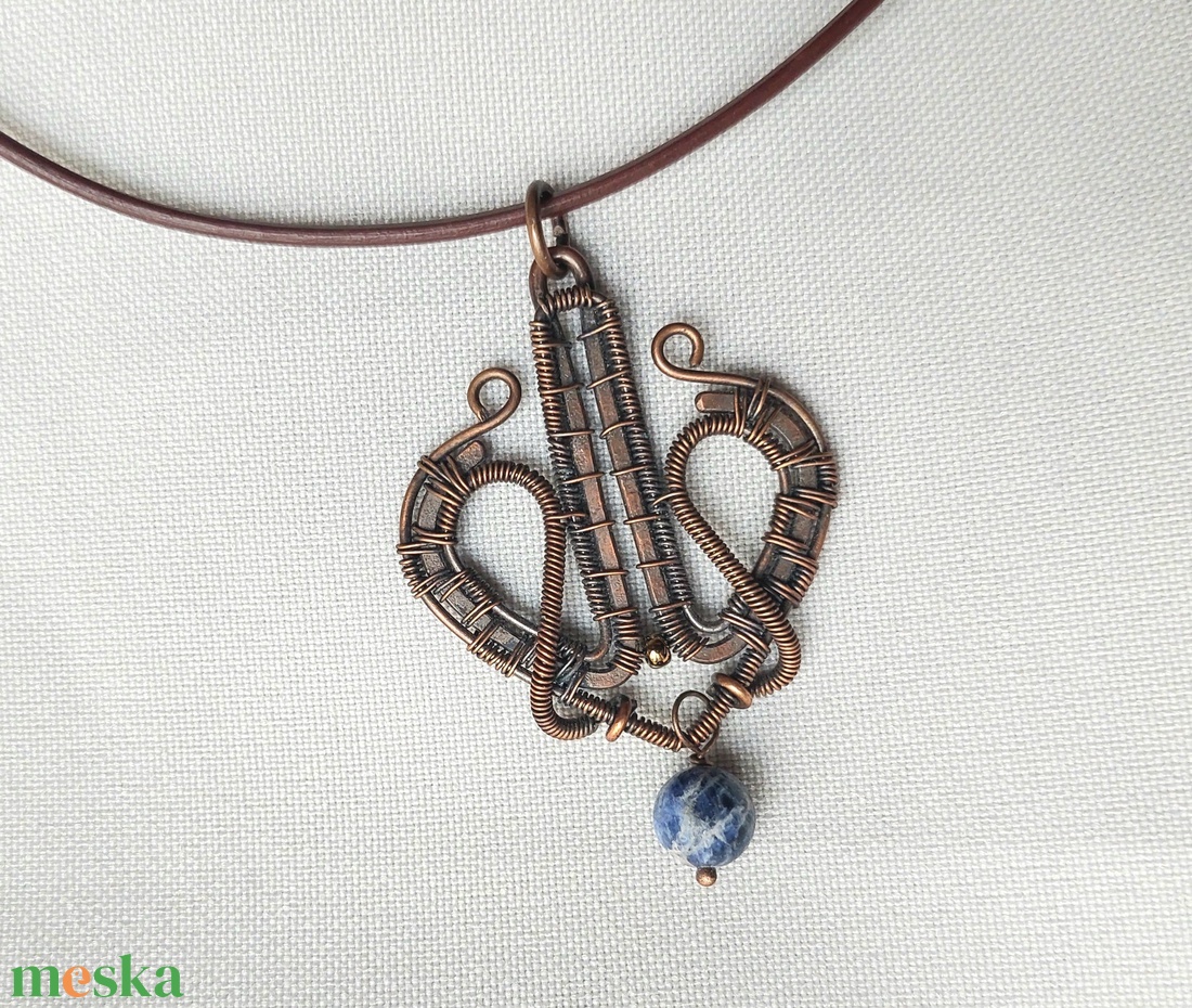 Vörösréz drótékszer szett szodalit kövekkel - ékszer - ékszerszett - Meska.hu