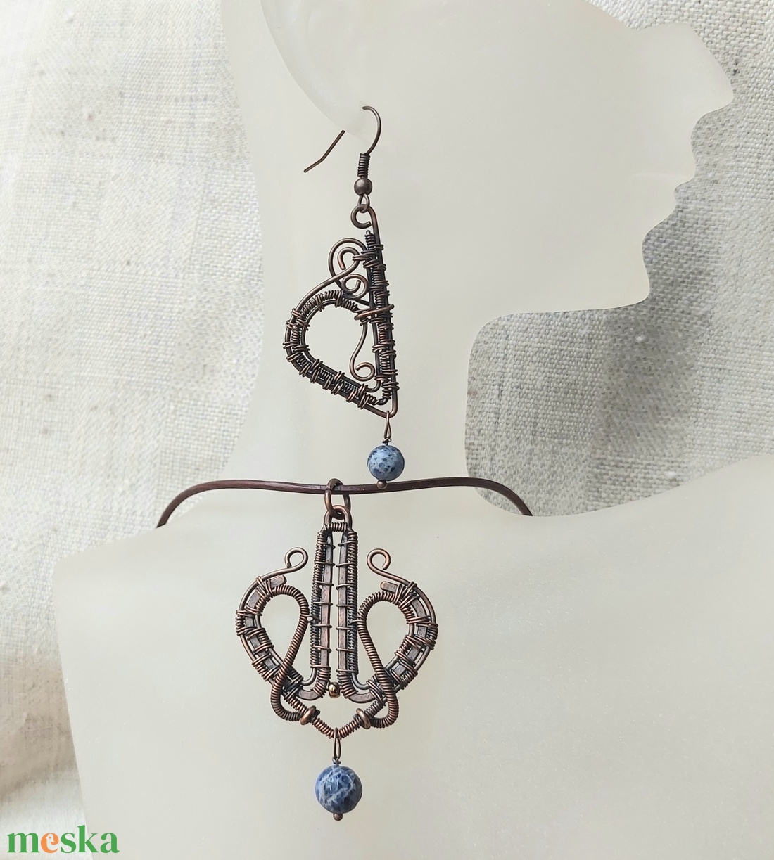 Vörösréz drótékszer szett szodalit kövekkel - ékszer - ékszerszett - Meska.hu