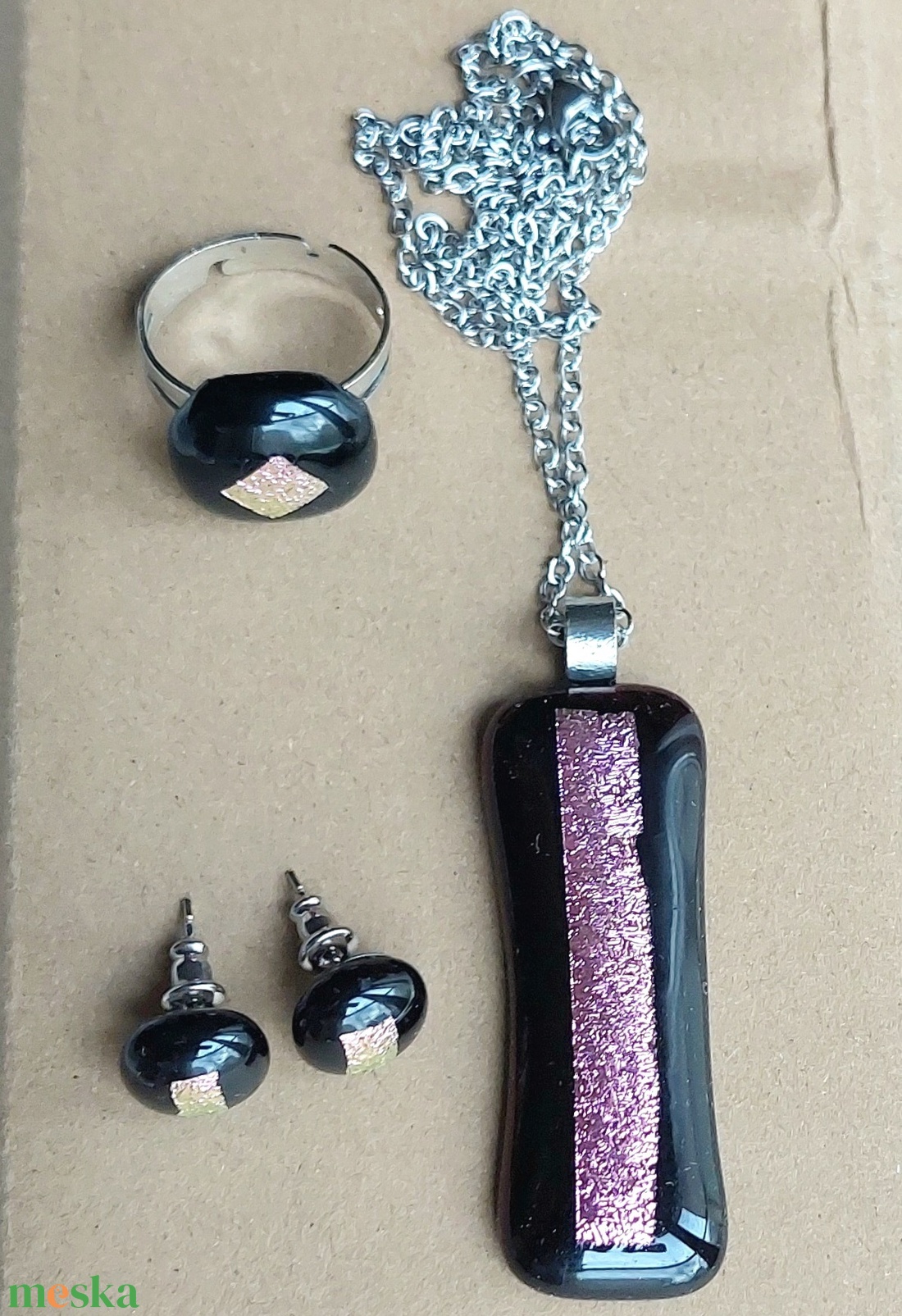 Olvasztott üveg ékszer szett - ékszer - ékszerszett - Meska.hu