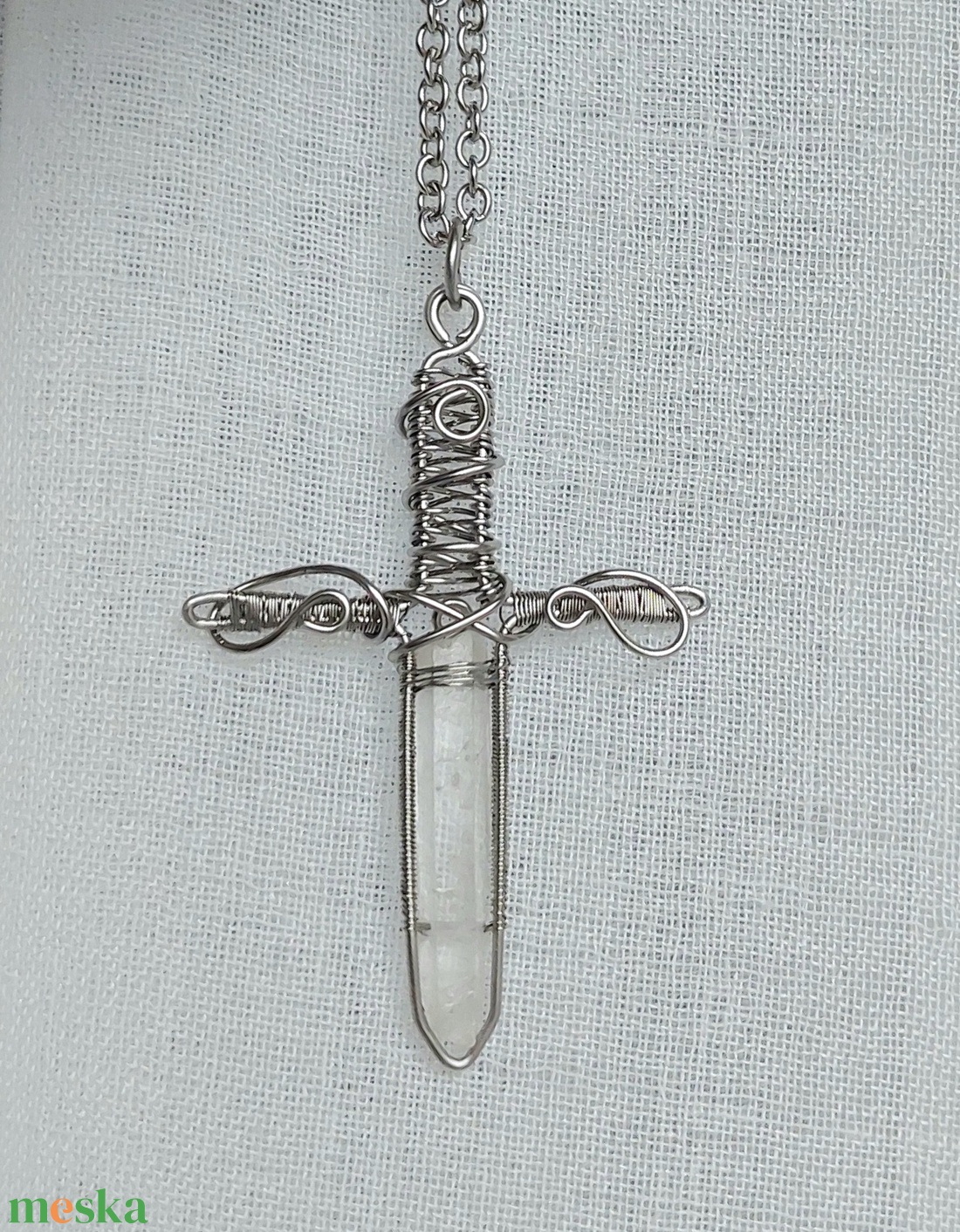 Acél kard férfi nyaklánc hegyikristállyal - ékszer - nyaklánc - medálos nyaklánc - Meska.hu