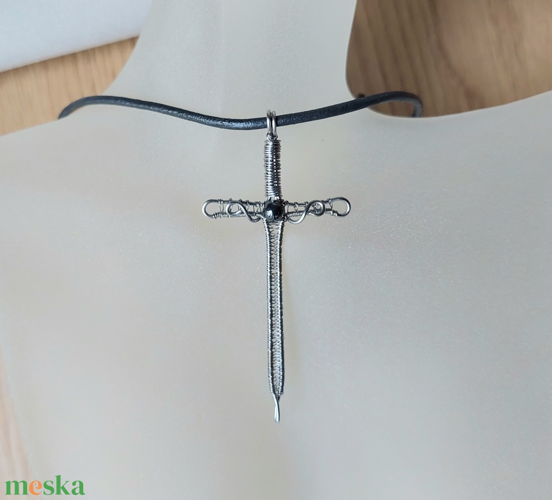Acél kard férfi nyaklánc hematit kővel - ékszer - nyaklánc - medálos nyaklánc - Meska.hu