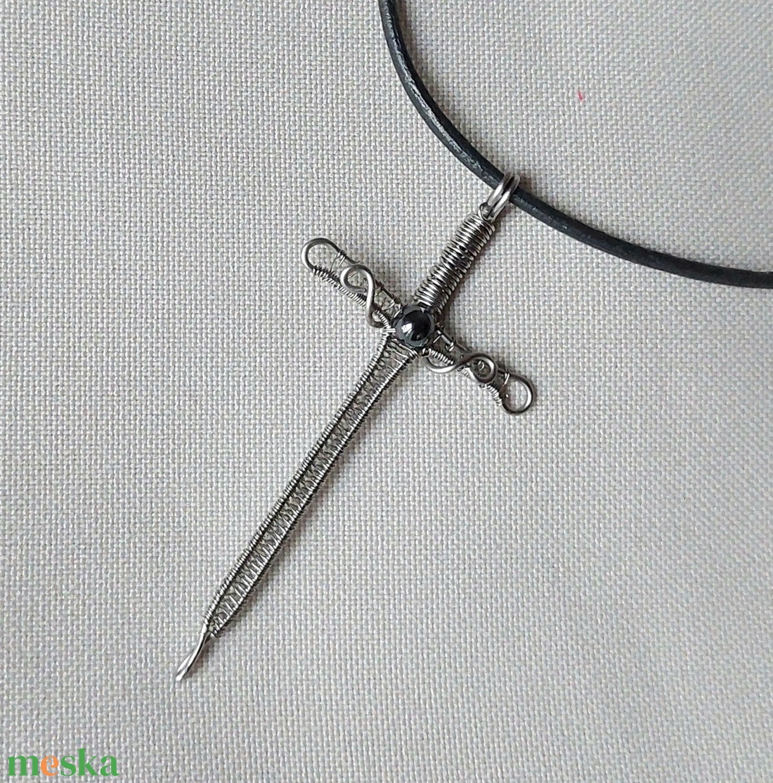 Acél kard férfi nyaklánc hematit kővel - ékszer - nyaklánc - medálos nyaklánc - Meska.hu