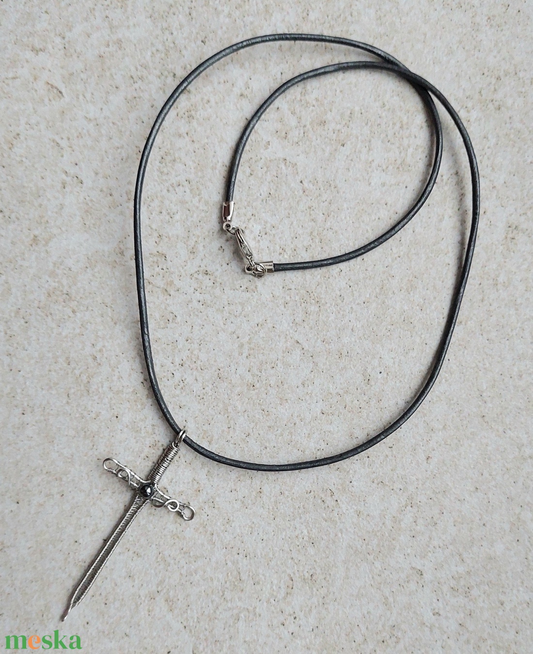 Acél kard férfi nyaklánc hematit kővel - ékszer - nyaklánc - medálos nyaklánc - Meska.hu