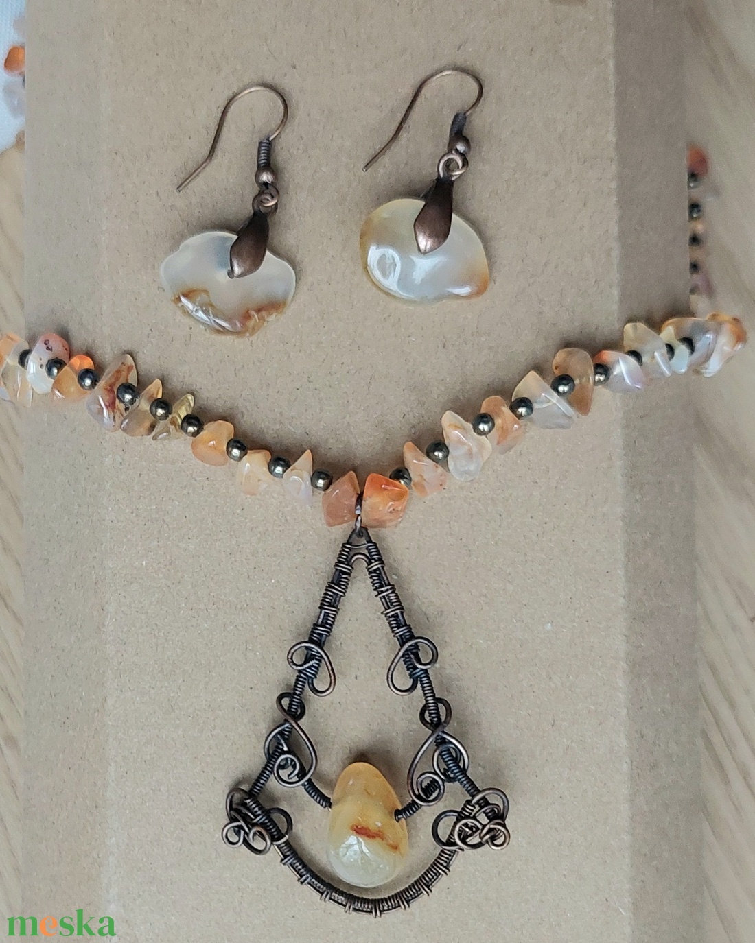 Vörösréz és karneol ékszer szett - ékszer - ékszerszett - Meska.hu