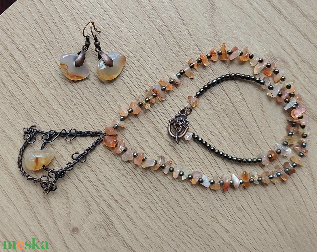 Vörösréz és karneol ékszer szett - ékszer - ékszerszett - Meska.hu