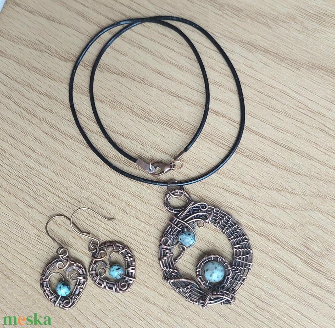 Vörösréz drótékszer szett szezám jáspis ásvánnyal - ékszer - ékszerszett - Meska.hu