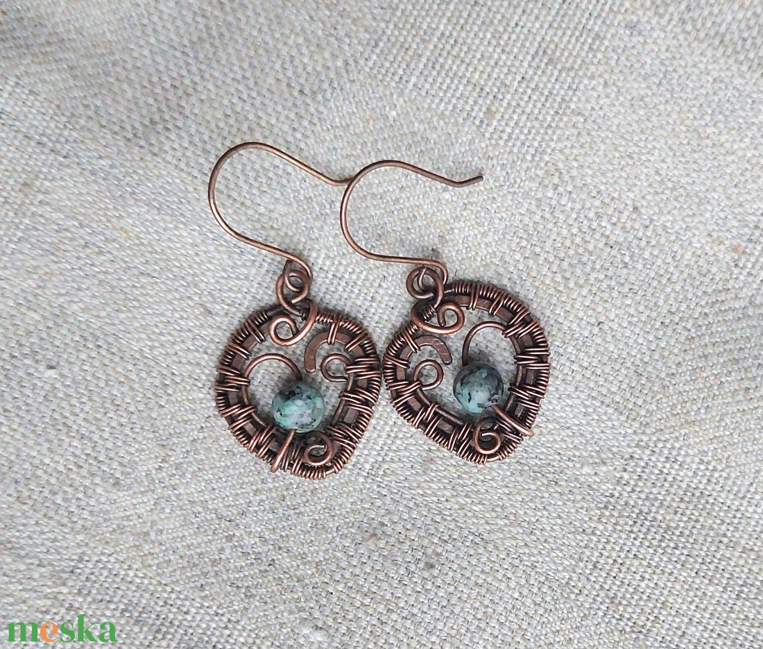 Vörösréz drótékszer szett szezám jáspis ásvánnyal - ékszer - ékszerszett - Meska.hu