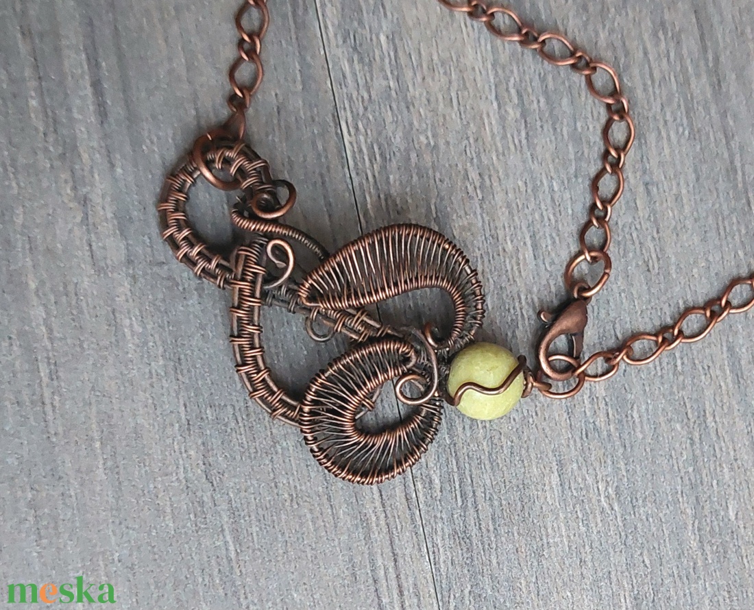 Vörösréz karkötő citrom jáde ásvánnyal - ékszer - karkötő - karkötő medállal - Meska.hu